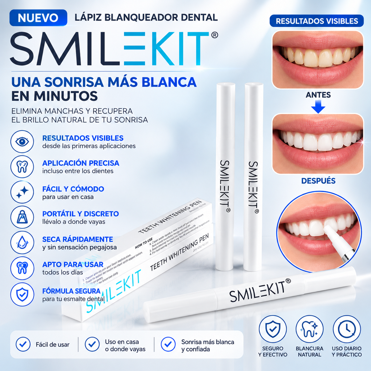 Lápiz Blanqueador Dental SmileKit™ – Blanqueamiento Fácil en Casa