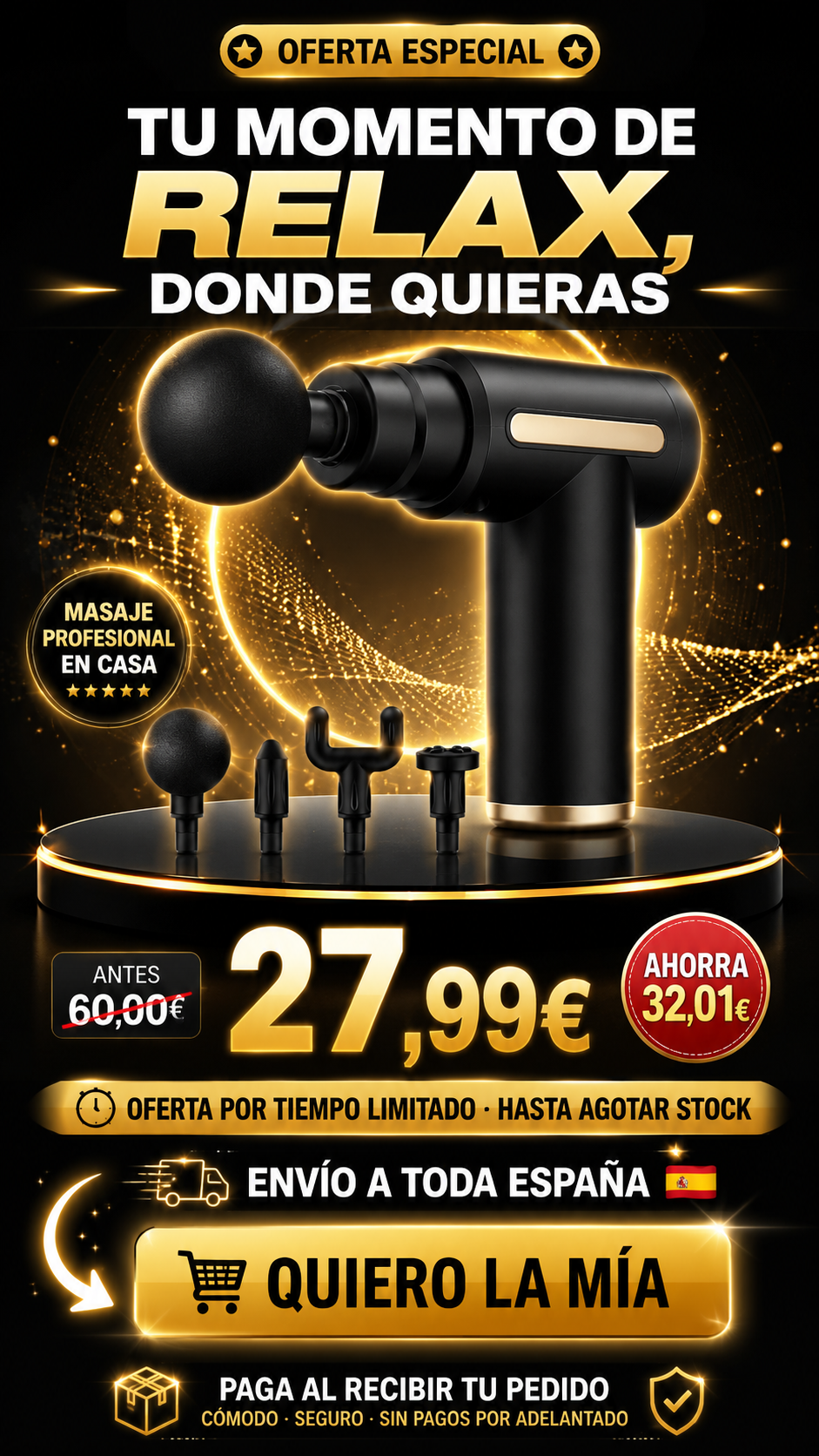 PISTOLA DE MASAJE + CABEZALES
