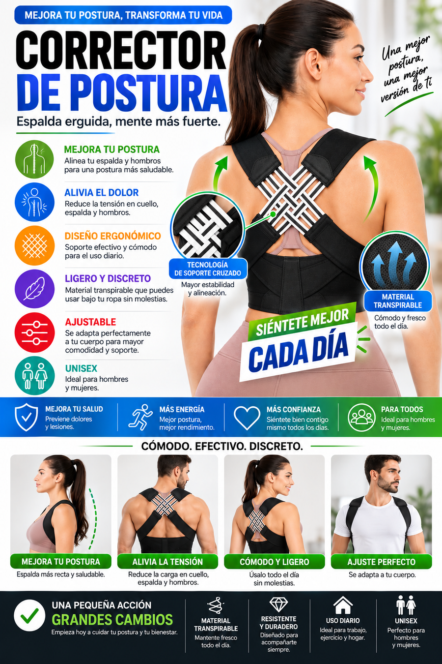 Faja correctora de postura para trabajar o estudiar