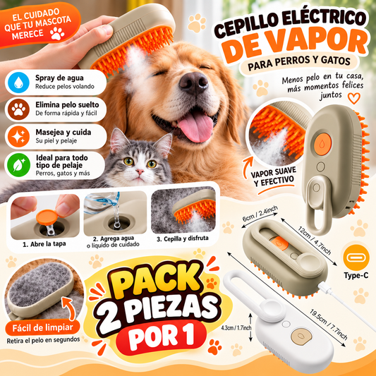 Cepillo Vapor Para Mascotas Pack 2 Piezas