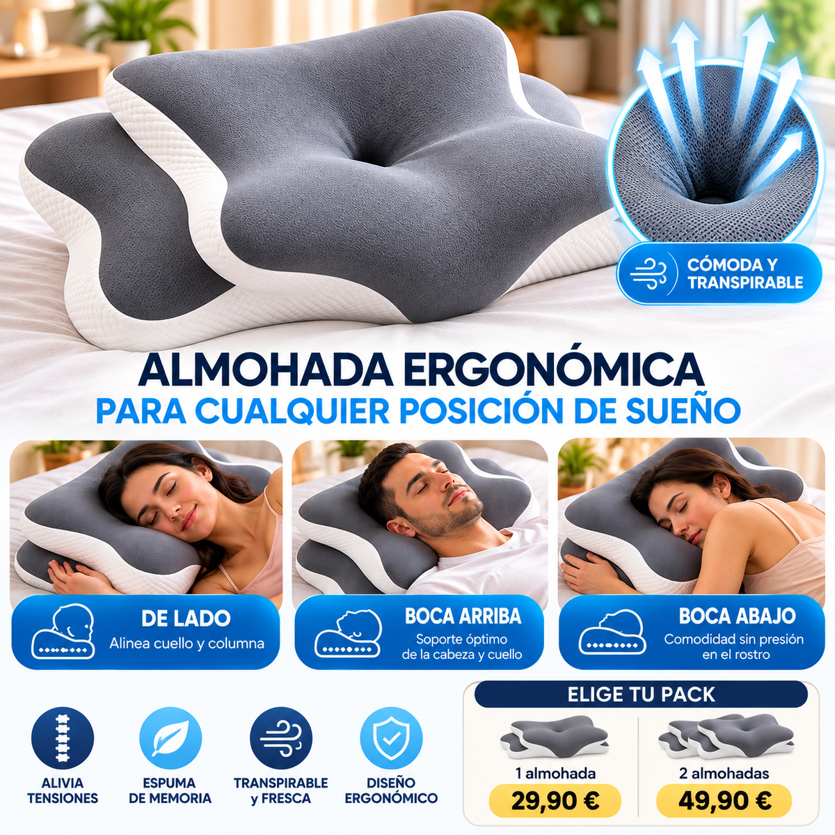 Almohada Cervical Mariposa - viscoelástica